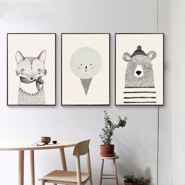 Bear, Fox & Cone on Canvas