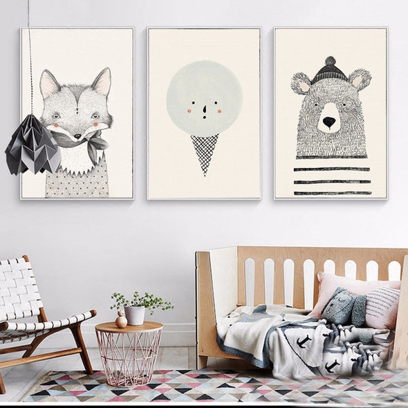 Bear, Fox & Cone on Canvas