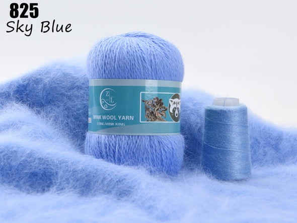 3 Balls Mink Cashmere Yarn, Luxury Fur Hairy Long Plush Mink Cashmere Yarn for Hand Knitting Crochet DIY Project 150g (Light Blue)