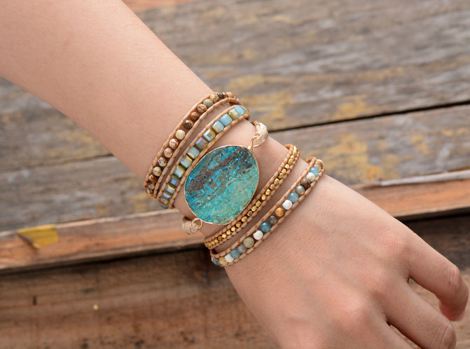 Empowerment Duo stack Bracelets with Chrysocolla and Amazonite beads |  Manipura Malas